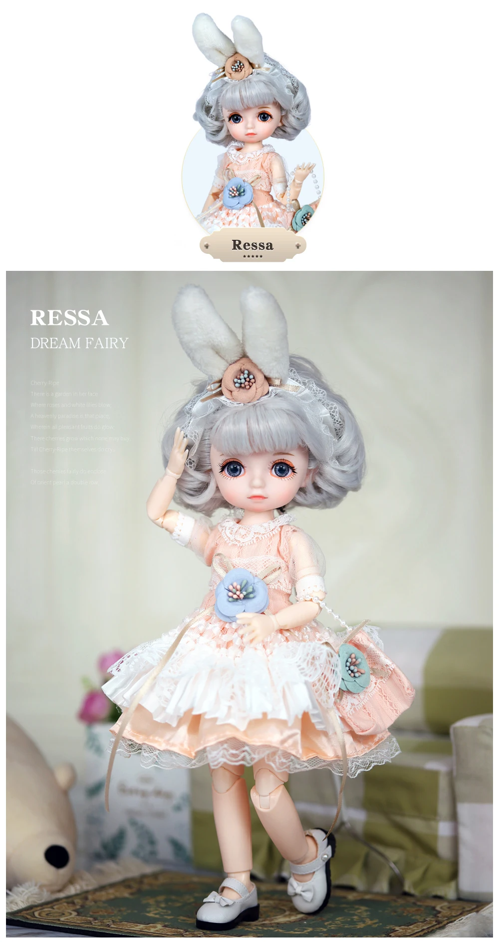 Dream Fairy 1/6 BJD Doll Trendy cute series 28cm Ball Jointed Doll Including Exquisite Clothing Headwear And Shoes Girls Gift
