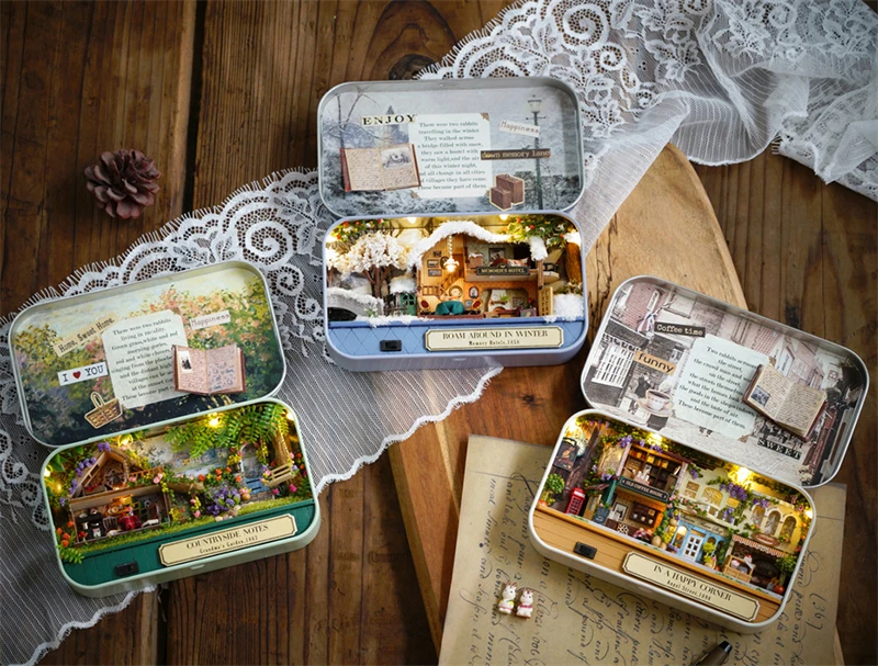 CUTEBEE Japanese Box Theatre Diy Dollhouse Kit Furniture Miniature Doll House Lighting Toys For Children Couple Birthday Gift