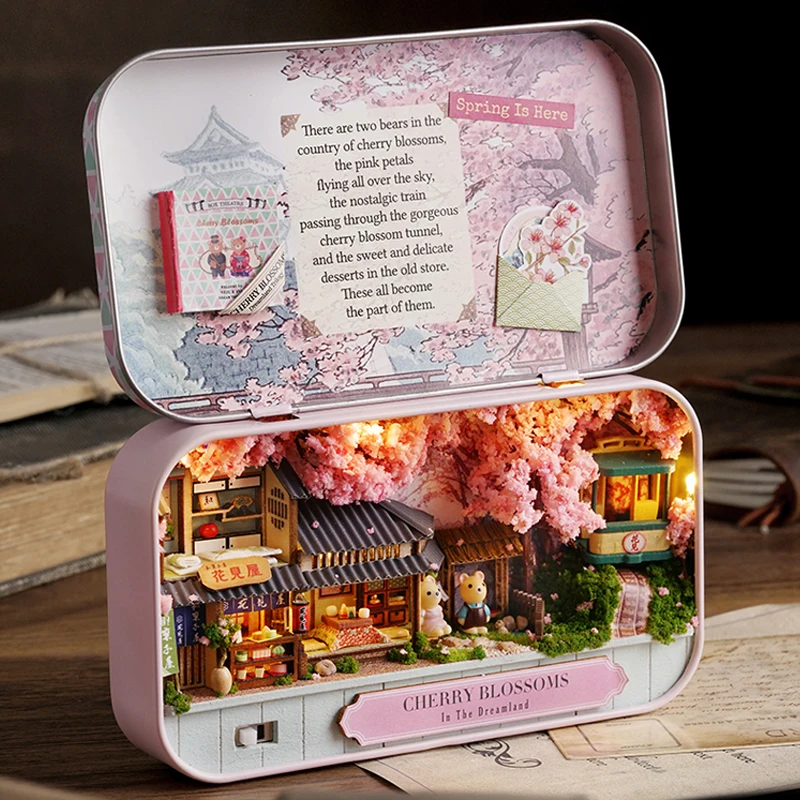 CUTEBEE Japanese Box Theatre Diy Dollhouse Kit Furniture Miniature Doll House Lighting Toys For Children Couple Birthday Gift