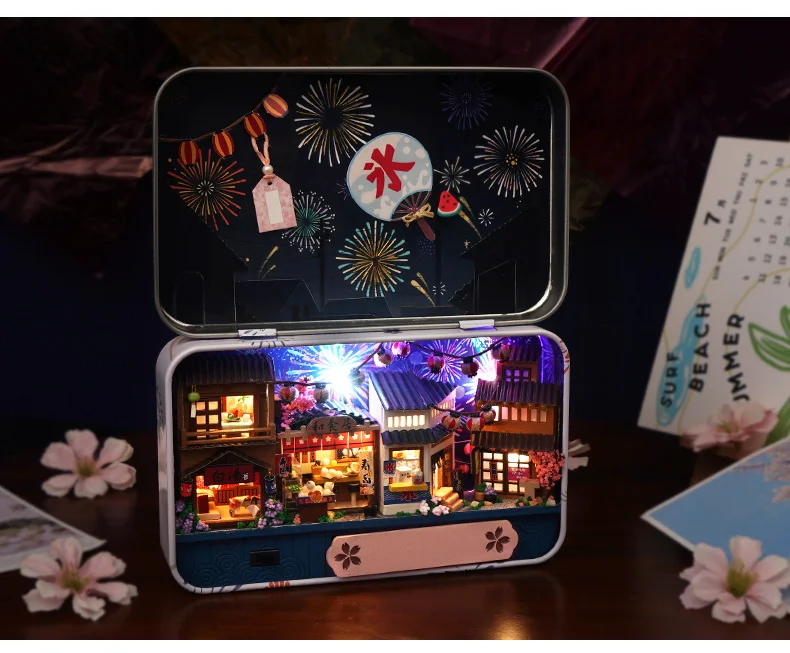CUTEBEE Japanese Box Theatre Diy Dollhouse Kit Furniture Miniature Doll House Lighting Toys For Children Couple Birthday Gift