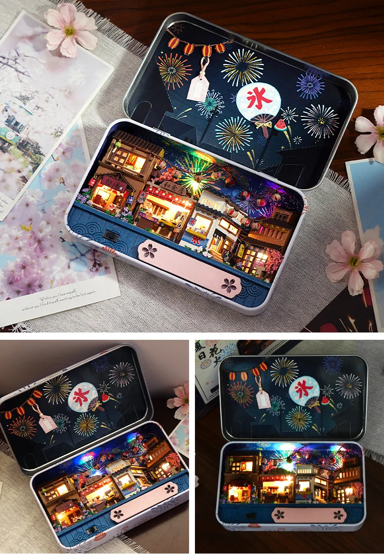 CUTEBEE Japanese Box Theatre Diy Dollhouse Kit Furniture Miniature Doll House Lighting Toys For Children Couple Birthday Gift