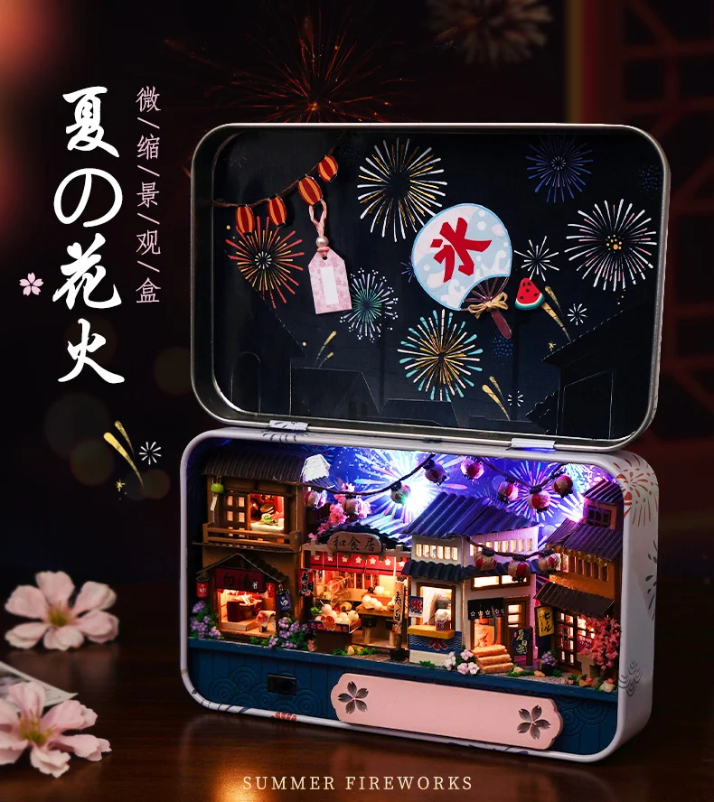 CUTEBEE Japanese Box Theatre Diy Dollhouse Kit Furniture Miniature Doll House Lighting Toys For Children Couple Birthday Gift