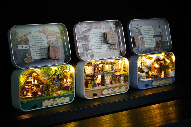 CUTEBEE Japanese Box Theatre Diy Dollhouse Kit Furniture Miniature Doll House Lighting Toys For Children Couple Birthday Gift