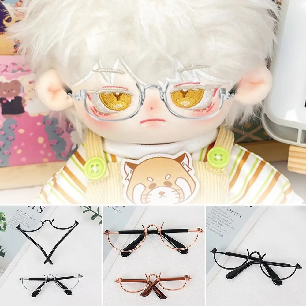 1pc Miniature Cool Eyewear For Plush Stuffed Doll Accessories Lensless Retro Metal Round Half Frame Glasses 6cm 8cm