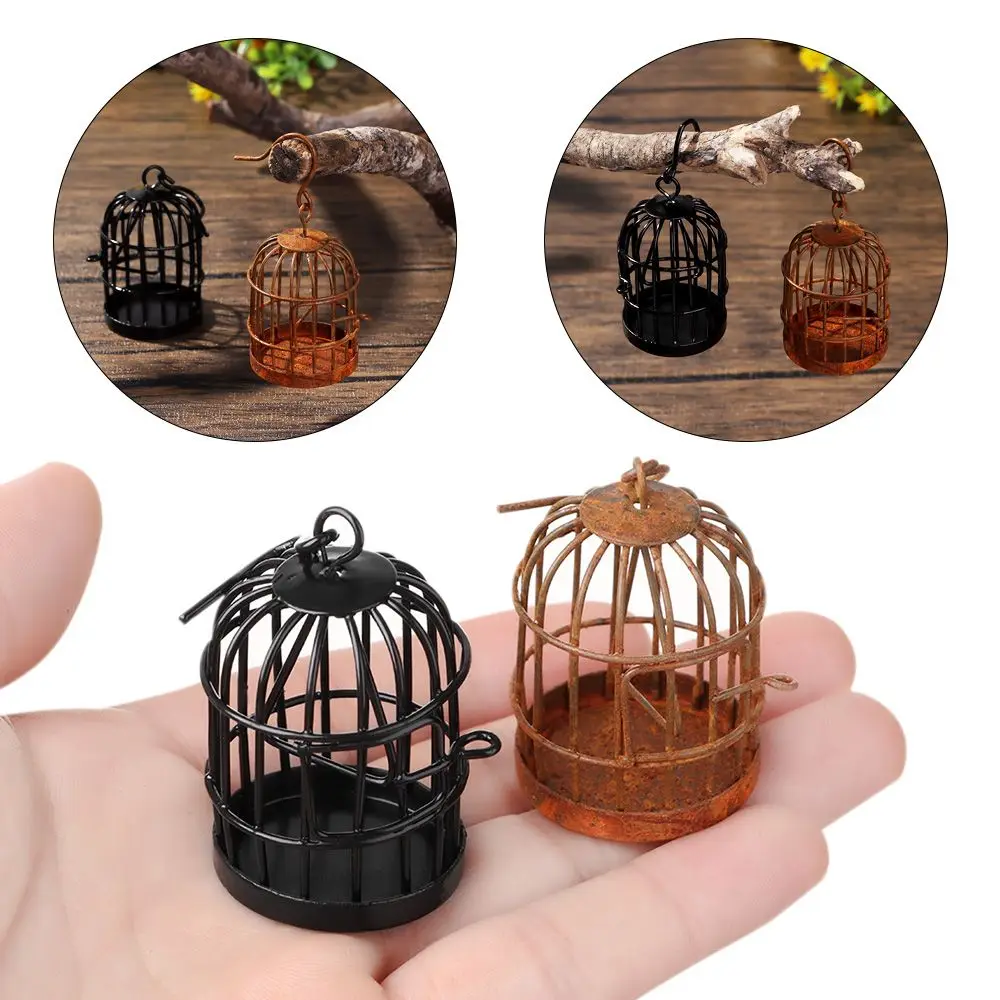 1:6 1:12 Micro Landscape Dollhouse Miniature Furniture Metal Bird Cage For Dollhouse Decor Dollhouse Birdcage Home Decoration