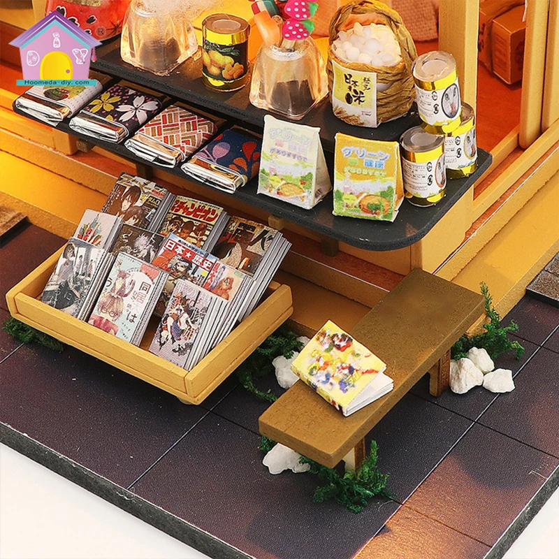 3D Wooden Dollhouse Japanese Style Grocery Store Miniaturas with Furnitures DIY Doll House Kit Toy for Children Brithday Gift