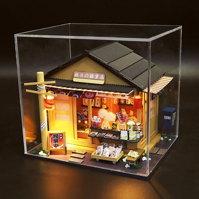 3D Wooden Dollhouse Japanese Style Grocery Store Miniaturas with Furnitures DIY Doll House Kit Toy for Children Brithday Gift