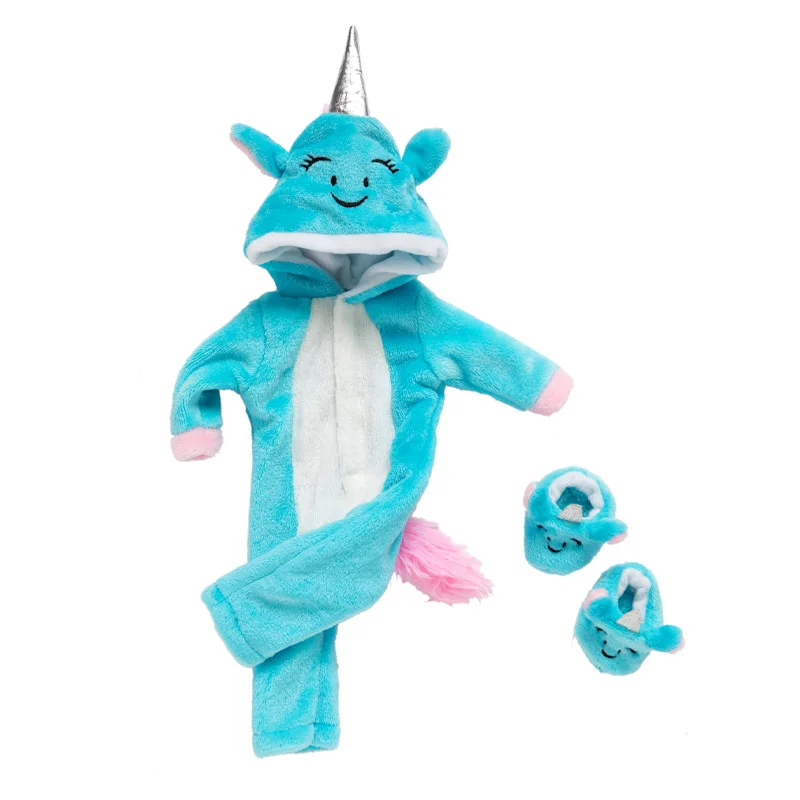 Baby Doll Rompers Slippers for 18 Inch Girl Doll Clothes Unicorn Pajama Set for Toys Doll Wear