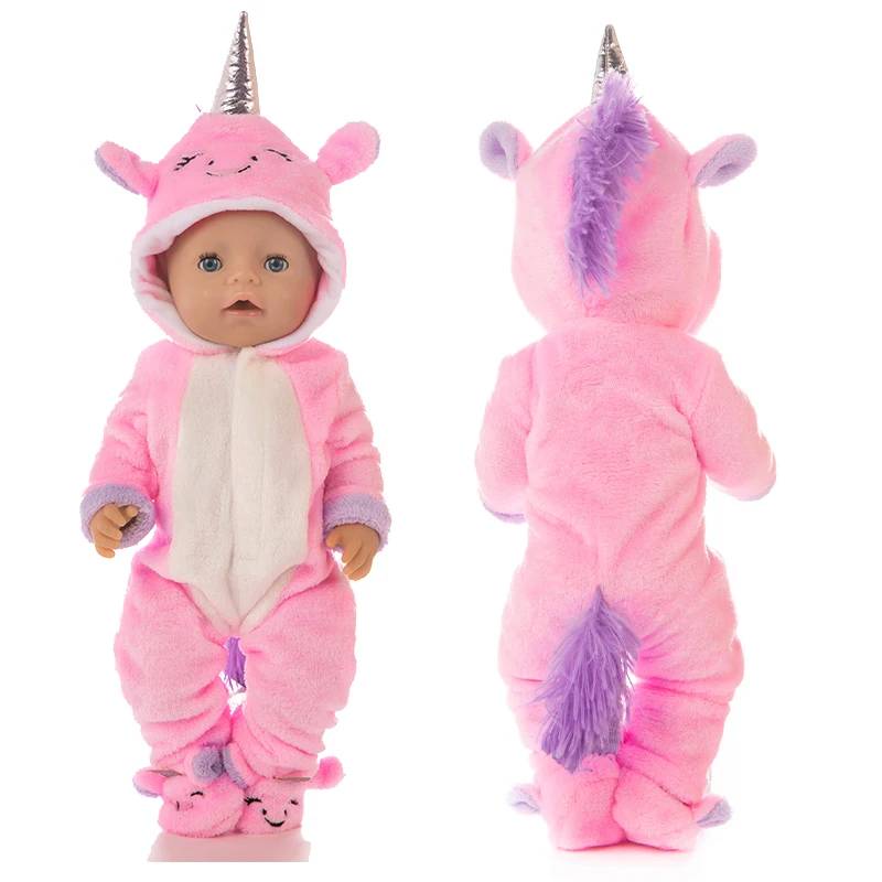 Baby Doll Rompers Slippers for 18 Inch Girl Doll Clothes Unicorn Pajama Set for Toys Doll Wear
