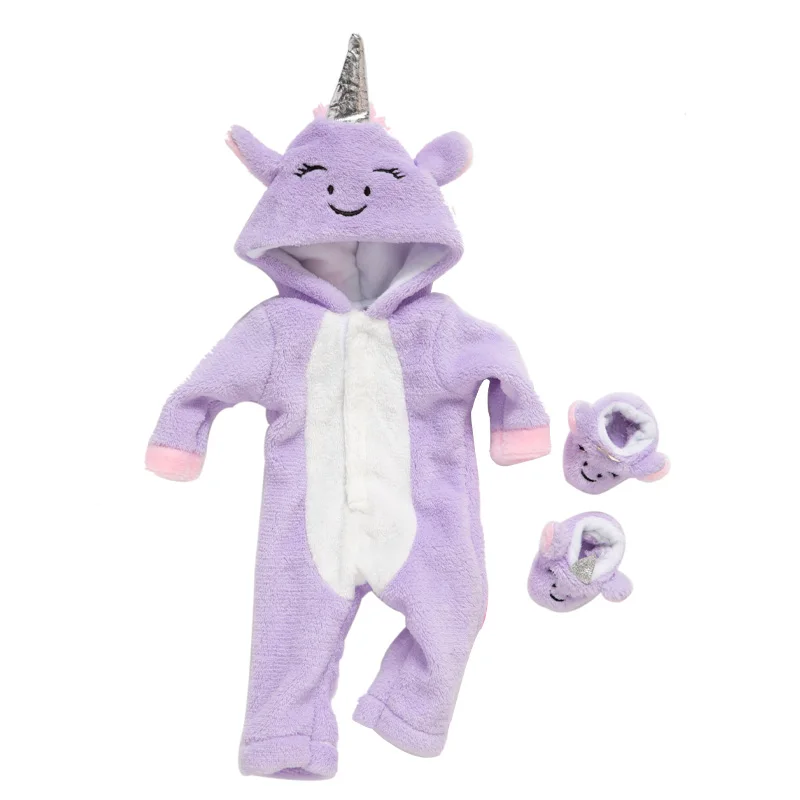 Baby Doll Rompers Slippers for 18 Inch Girl Doll Clothes Unicorn Pajama Set for Toys Doll Wear