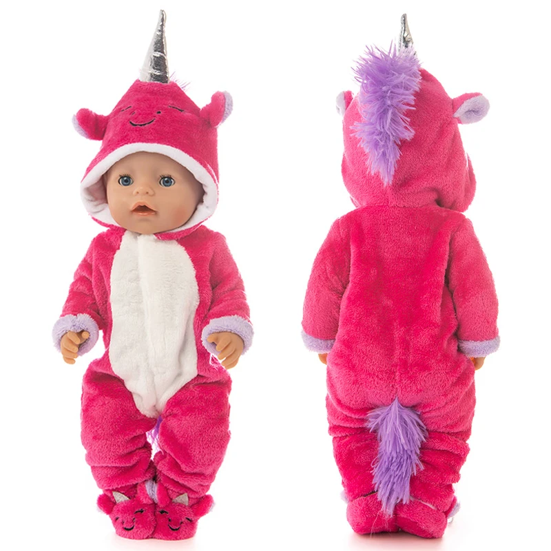Baby Doll Rompers Slippers for 18 Inch Girl Doll Clothes Unicorn Pajama Set for Toys Doll Wear