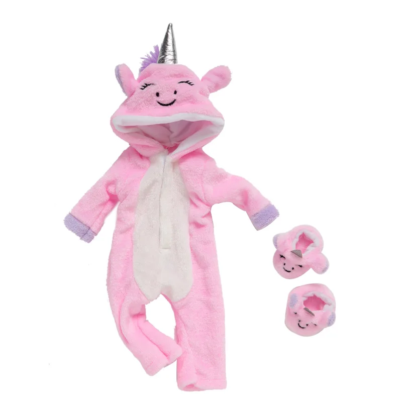 Baby Doll Rompers Slippers for 18 Inch Girl Doll Clothes Unicorn Pajama Set for Toys Doll Wear