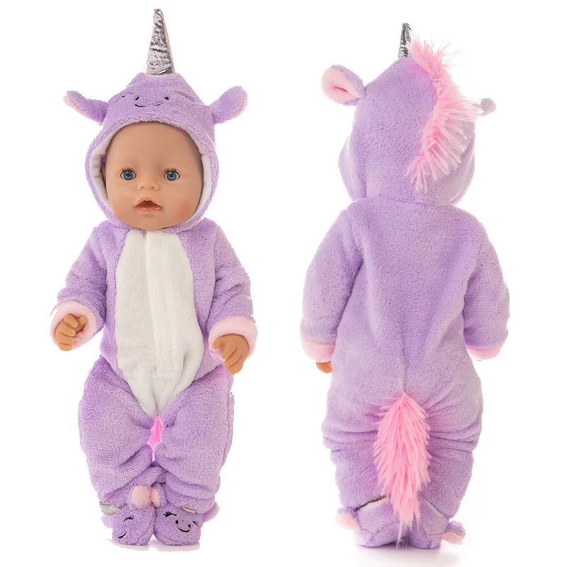 Baby Doll Rompers Slippers for 18 Inch Girl Doll Clothes Unicorn Pajama Set for Toys Doll Wear