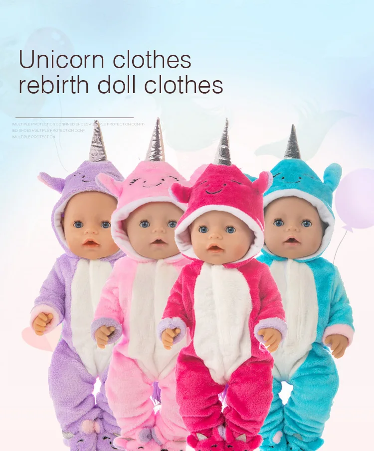 Baby Doll Rompers Slippers for 18 Inch Girl Doll Clothes Unicorn Pajama Set for Toys Doll Wear