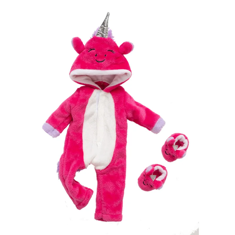 Baby Doll Rompers Slippers for 18 Inch Girl Doll Clothes Unicorn Pajama Set for Toys Doll Wear
