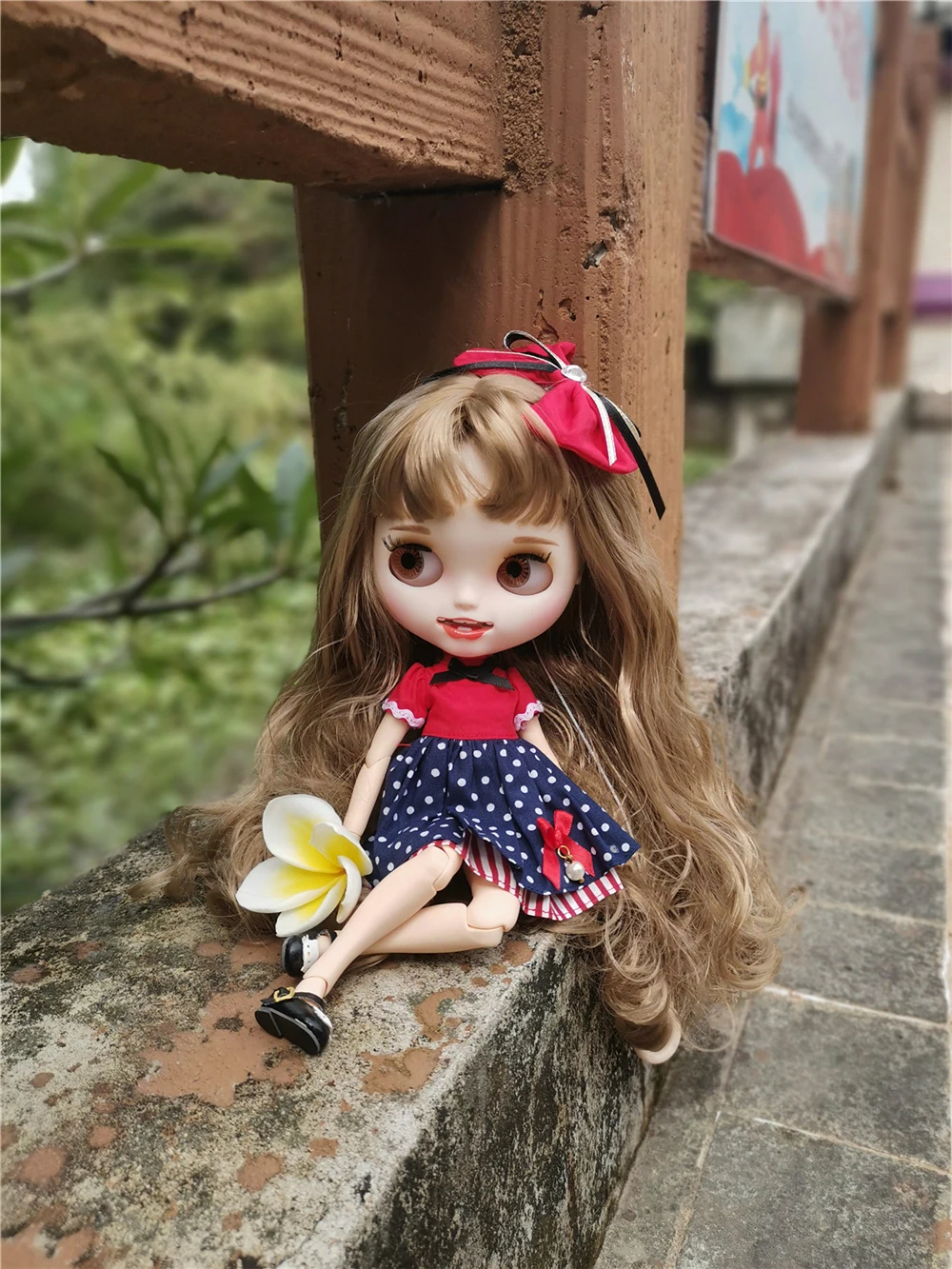 ICY DBS Blyth Doll outfit dress dress white shirt black pants red bow toy clothes