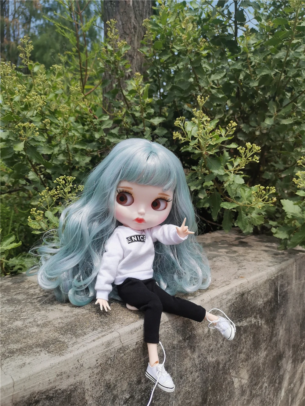 ICY DBS Blyth Doll outfit dress dress white shirt black pants red bow toy clothes