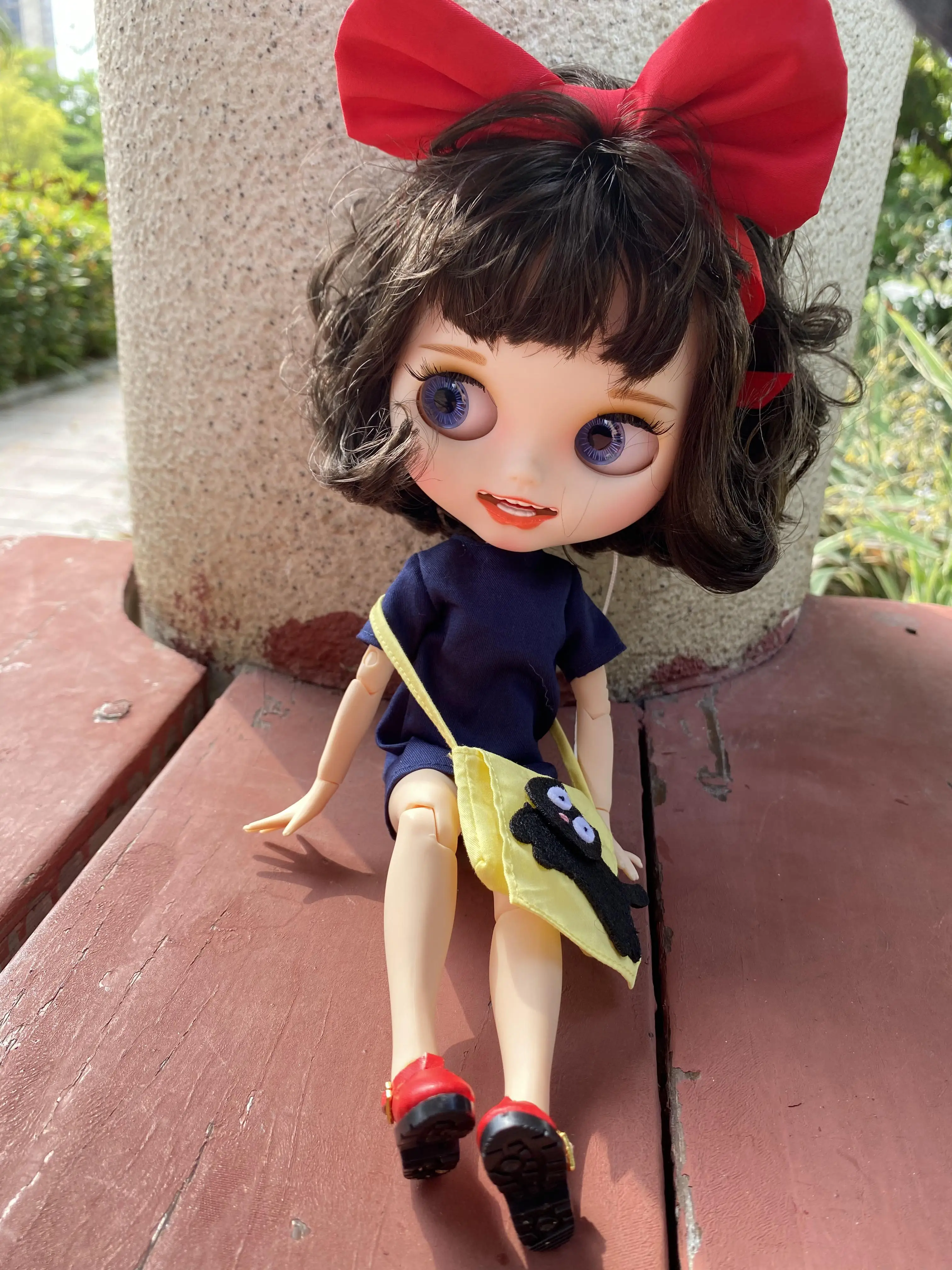ICY DBS Blyth Doll outfit dress dress white shirt black pants red bow toy clothes