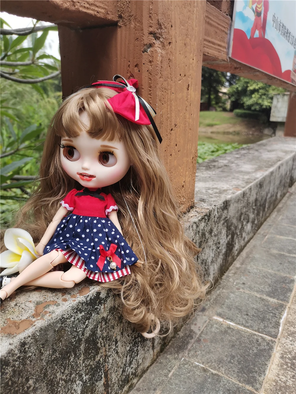 ICY DBS Blyth Doll outfit dress dress white shirt black pants red bow toy clothes