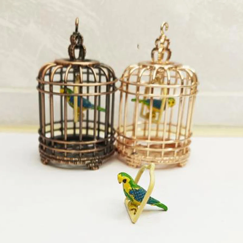Micro Landscape Dollhouse Miniature Furniture Metal Bird Cage For Dollhouse Decor Dollhouse Birdcage Home Decoration