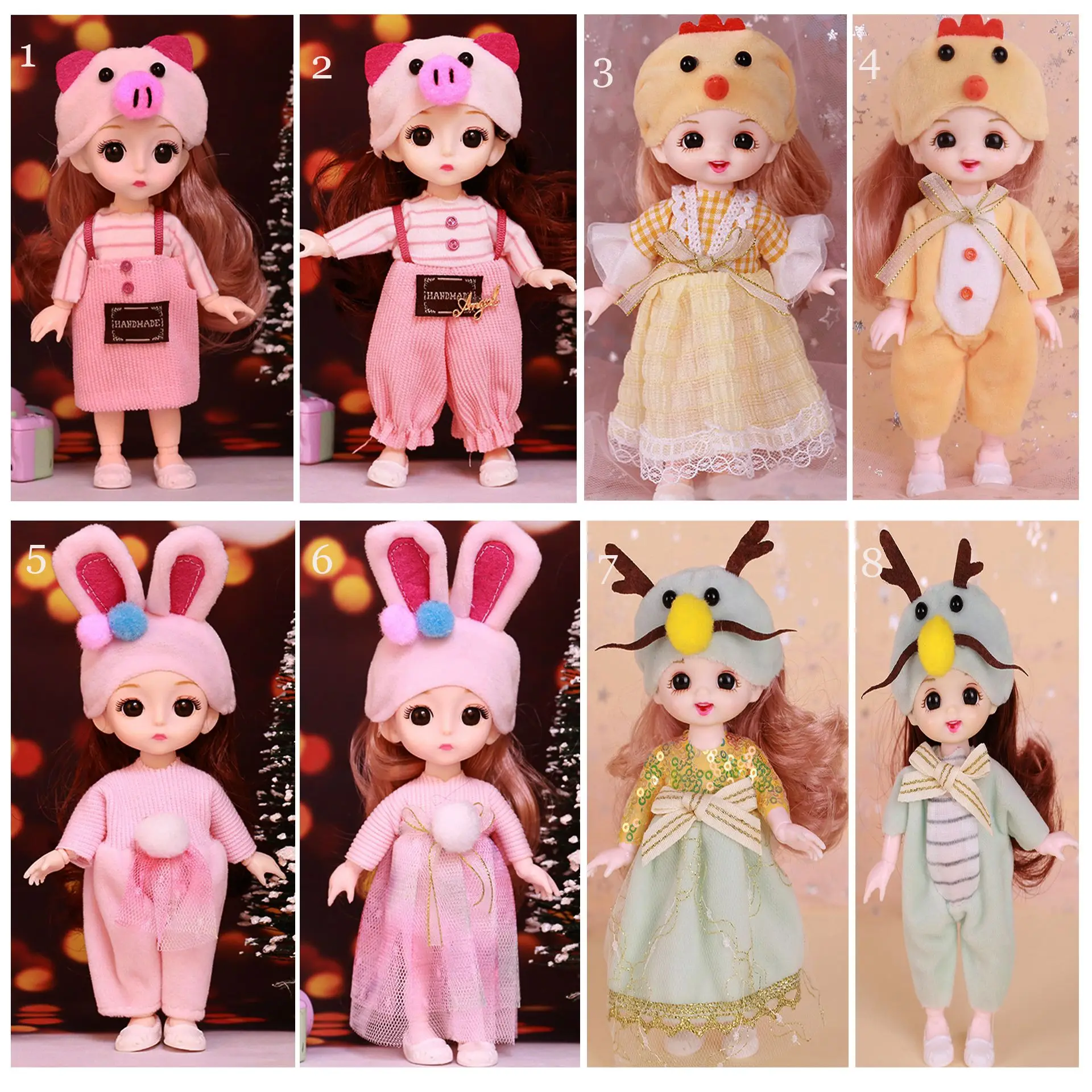 Cute Lace Doll Dress Top Jumpsuit Cartoon Animals Miniature Hat Suit For Ob11 16~17cm Doll Clothes Accessories