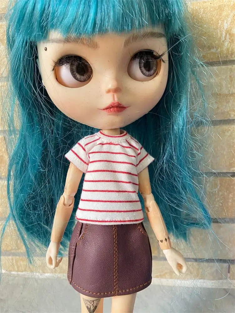 1PCS 1/6 Blyth Clothes,Pure Cotton Stripe T-shirt for azone ob24 pullip blyth 1/6 doll clothes accessories