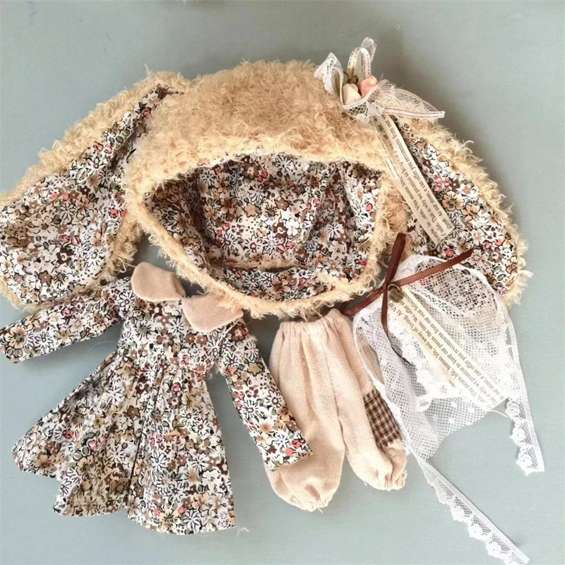 Handmade Doll Skirt Dress With Big Ear Rabbit Hat Doll Floral Patterned Dress For Blythes Ymy Licca Azones Ob24 Ob27 Fr Doll
