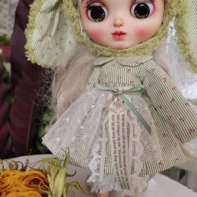 Handmade Doll Skirt Dress With Big Ear Rabbit Hat Doll Floral Patterned Dress For Blythes Ymy Licca Azones Ob24 Ob27 Fr Doll
