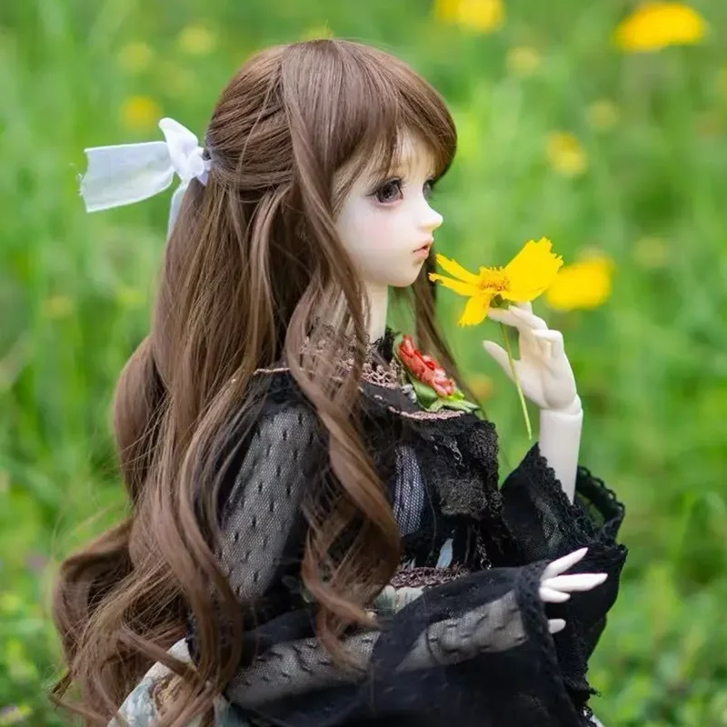 1/6 Bjd Wig Accessories for BJD Doll DIY Toys Light Golden Long Hair with Bangs Dress Up Girl Diy Toys Bjd Doll Wig