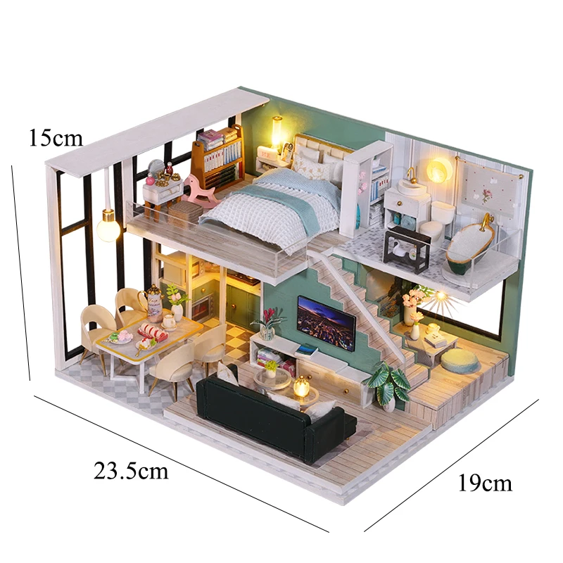 DIY Wooden Doll House Handmade Duplex Apartment Production 3D Puzzle Assembly Building Duplex Apartment Model Toy Birthday Gifts