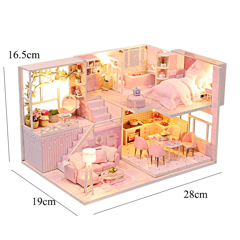 DIY Wooden Doll House Handmade Duplex Apartment Production 3D Puzzle Assembly Building Duplex Apartment Model Toy Birthday Gifts