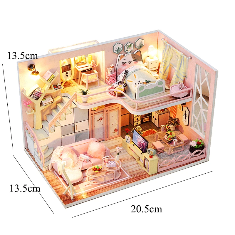 DIY Wooden Doll House Handmade Duplex Apartment Production 3D Puzzle Assembly Building Duplex Apartment Model Toy Birthday Gifts
