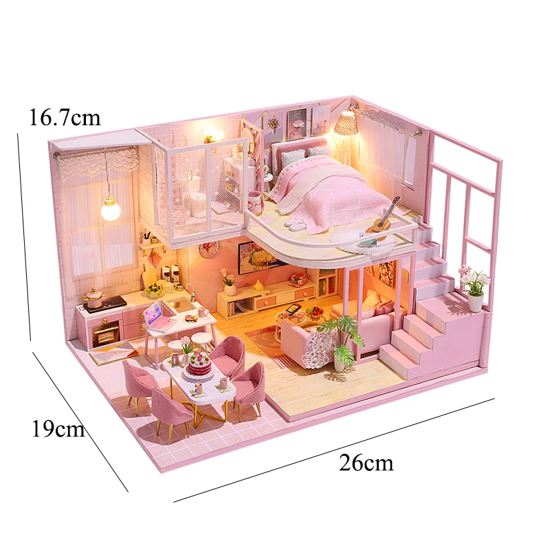 DIY Wooden Doll House Handmade Duplex Apartment Production 3D Puzzle Assembly Building Duplex Apartment Model Toy Birthday Gifts