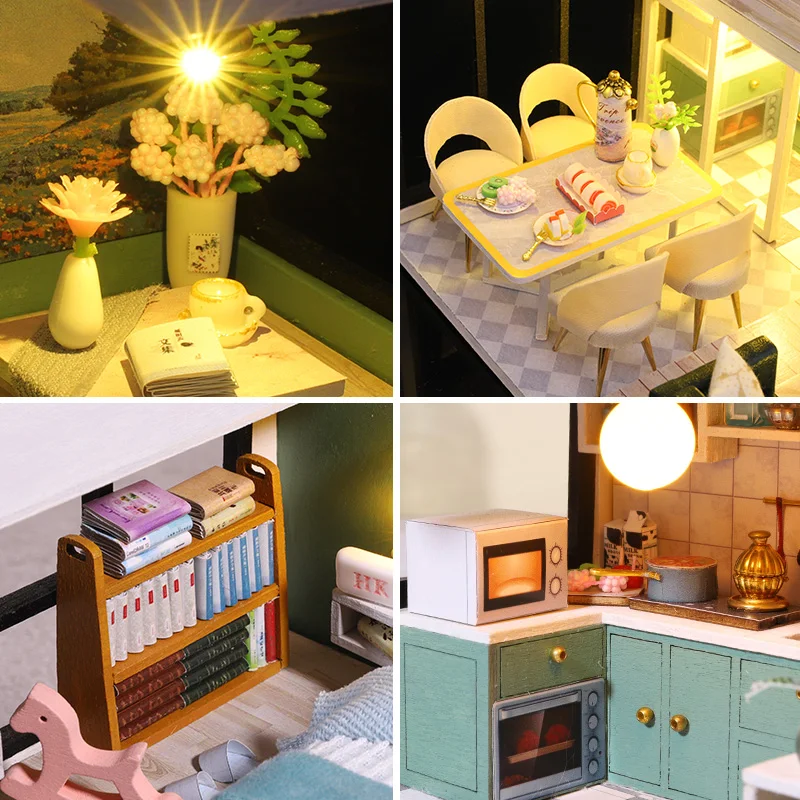 DIY Wooden Doll House Handmade Duplex Apartment Production 3D Puzzle Assembly Building Duplex Apartment Model Toy Birthday Gifts