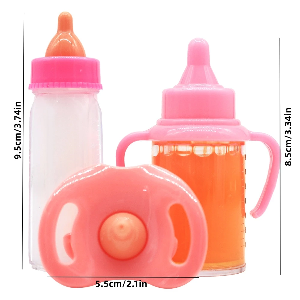 Zhexitoy Disappearing Dolls Feeding Bottles Sets including Nipple、Milk and Juice Bottle, Baby Doll Accessories, Kids Gifts