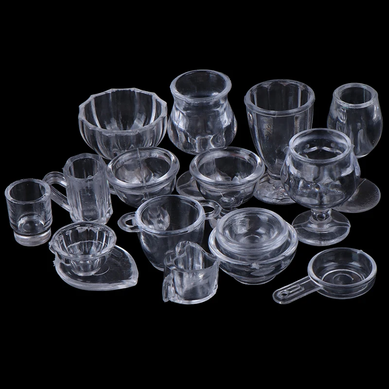17Pcs/Set 1:12 Dollhouse Miniature Transparent Tableware Set Model Kitchen Accessories For Doll House Decor Pretend Play Toys