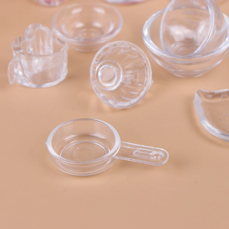 17Pcs/Set 1:12 Dollhouse Miniature Transparent Tableware Set Model Kitchen Accessories For Doll House Decor Pretend Play Toys