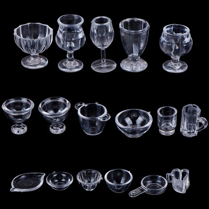 17Pcs/Set 1:12 Dollhouse Miniature Transparent Tableware Set Model Kitchen Accessories For Doll House Decor Pretend Play Toys