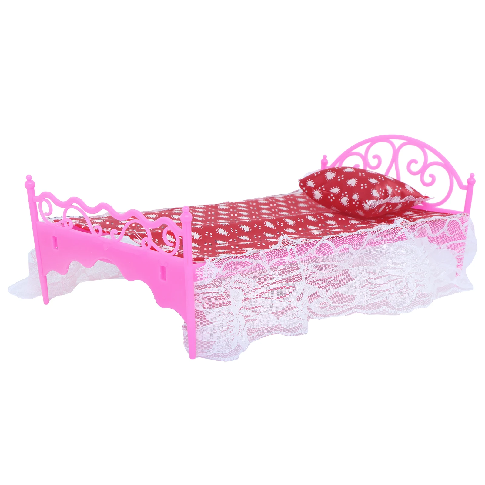 2 Set/ Pack Fashion Pink 1:6 Doll Furniture Lace Bed Sheet Make up Table Chair Bedroom Accessories for 11.5'' Doll Kids Toy Gift