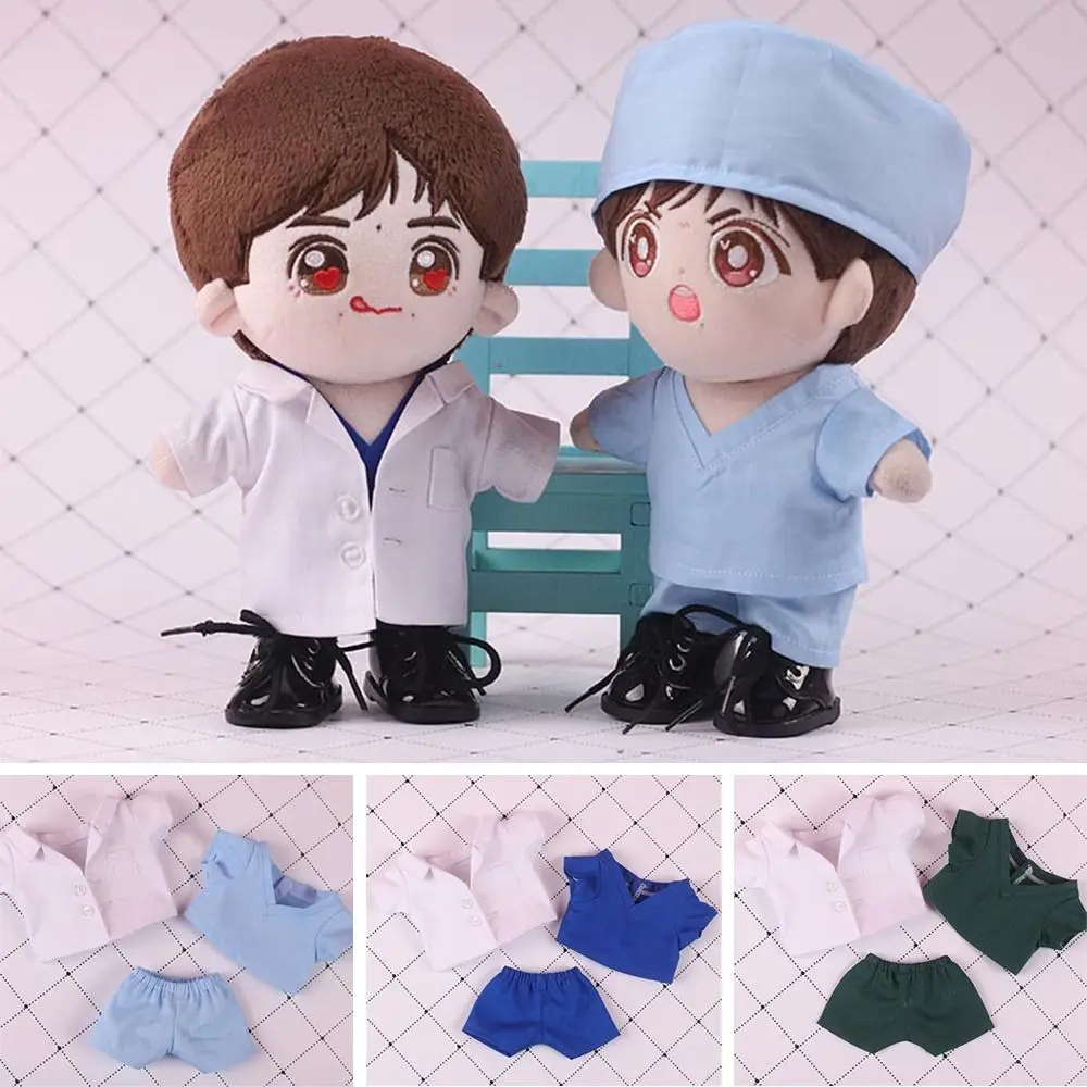 20CM Doll Clothes Cosplay Doctor Surgical Uniform Suit Cotton White Coat Green Blue Tops Pants For Idol Dolls Clothing Accessory