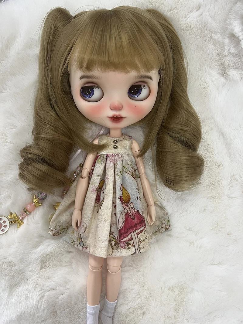 Blyth Dress Vintage Long Dress Strap Casual Denim Skirt Fragmented Flower Skirt for Ymy Licca Azones Ob24 Ob27 Doll Accessories