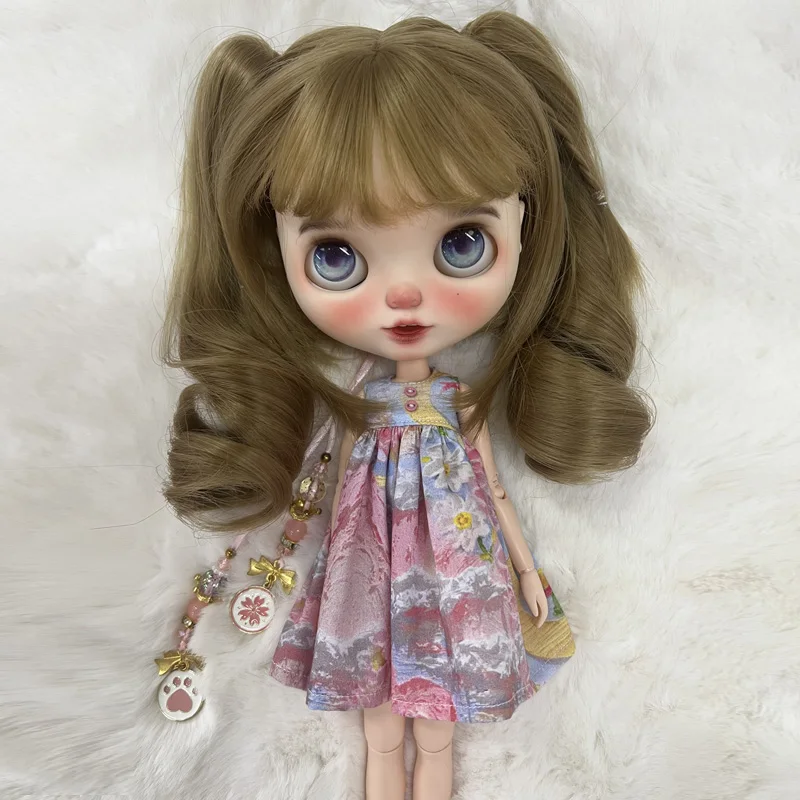 Blyth Dress Vintage Long Dress Strap Casual Denim Skirt Fragmented Flower Skirt for Ymy Licca Azones Ob24 Ob27 Doll Accessories