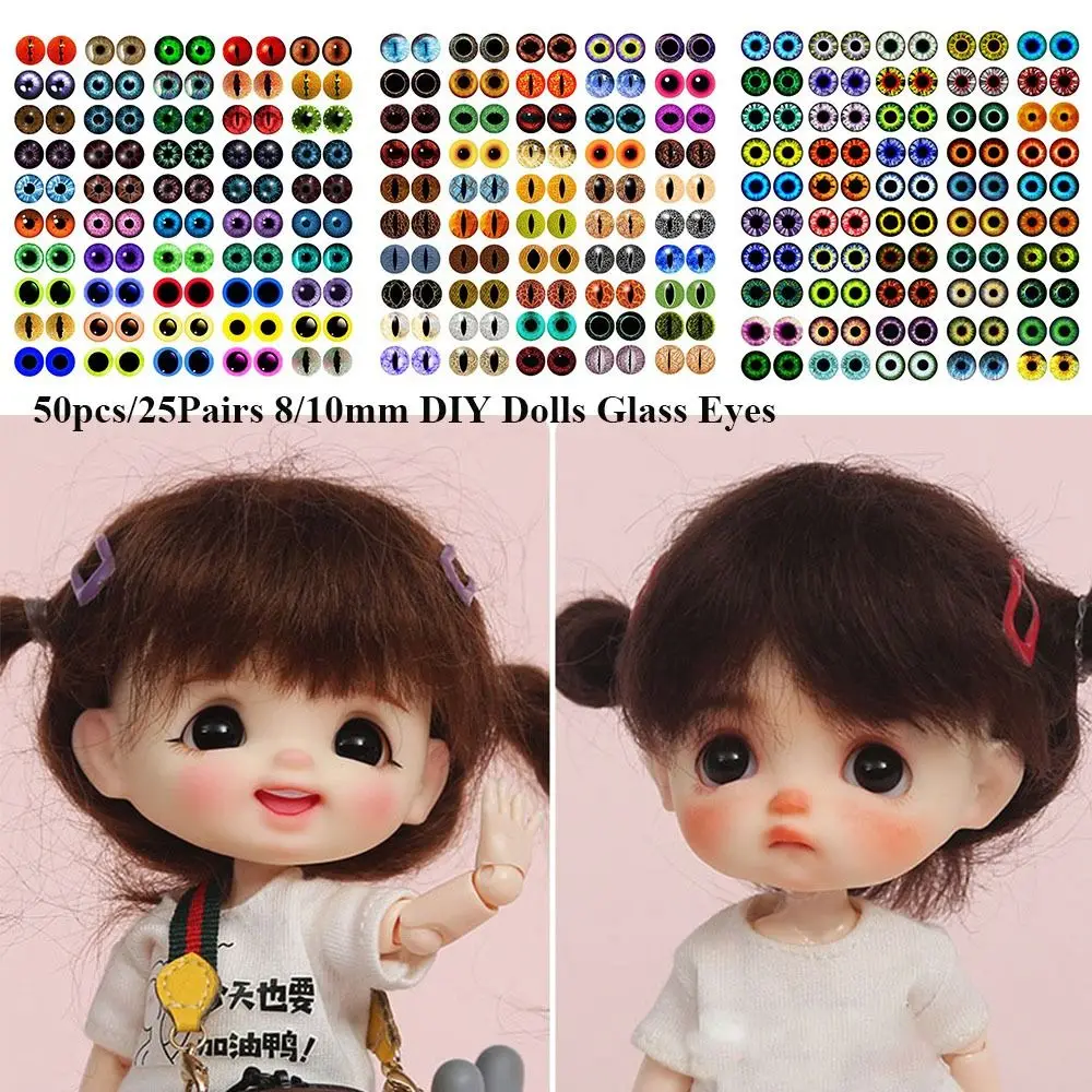 25Pairs Glass Doll Eyes Animal DIY Crafts Eyeballs For Dinosaur Eye Accessories Jewelry Making Handmade 8mm/10mm