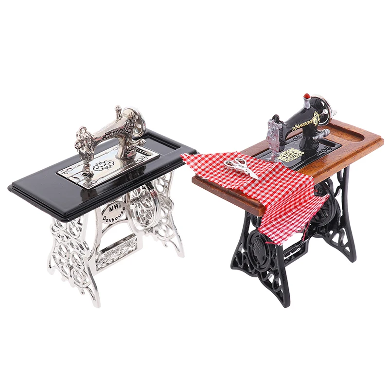 1:12 Dollhouse Miniature Furniture Retro Sewing Machine Knitting Tools Model Doll House Decor Simulation Furniture Model