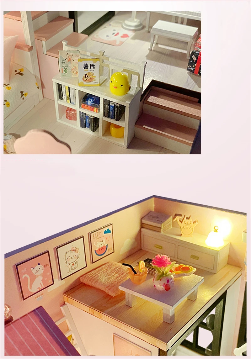DIY Wooden Casa Doll Houses Miniature Building Kits with Furniture Light Modern Loft Dollhouse Toys for Adults Birthday Gifts