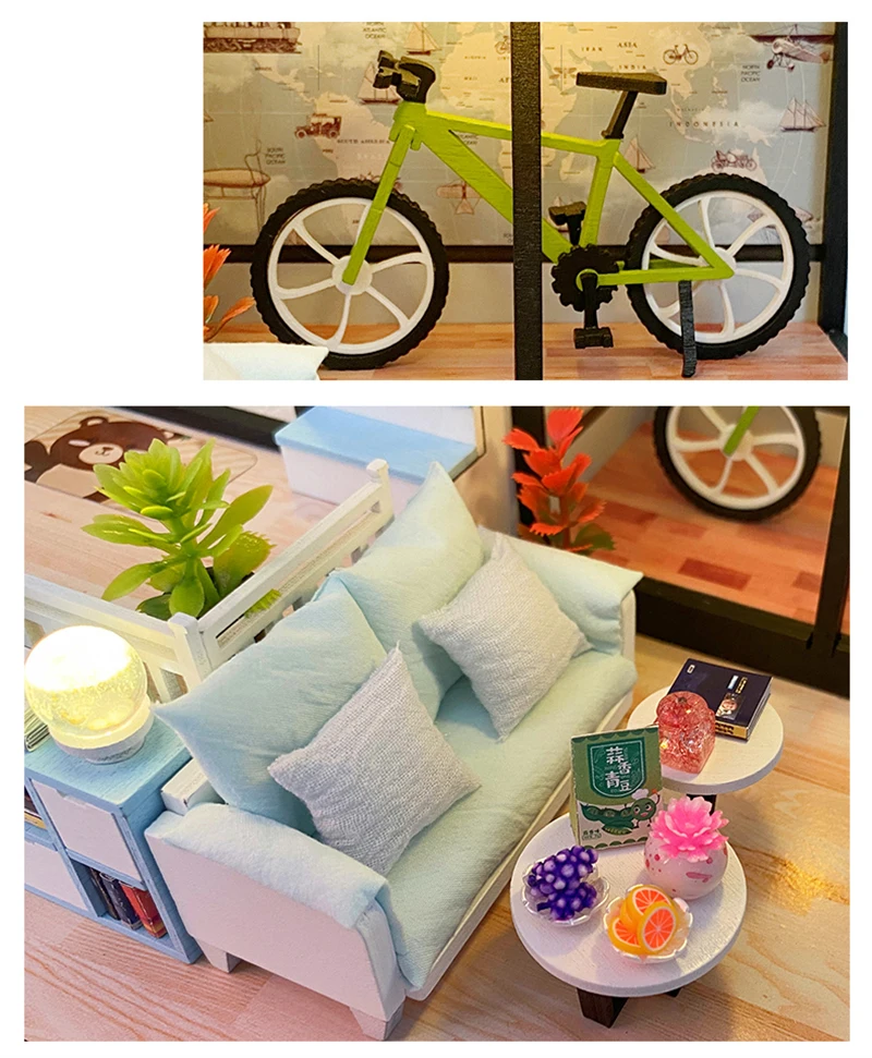 DIY Wooden Casa Doll Houses Miniature Building Kits with Furniture Light Modern Loft Dollhouse Toys for Adults Birthday Gifts