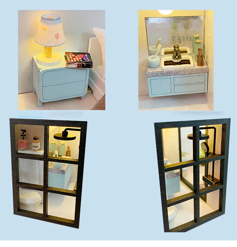 DIY Wooden Casa Doll Houses Miniature Building Kits with Furniture Light Modern Loft Dollhouse Toys for Adults Birthday Gifts