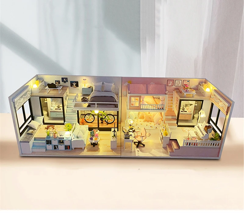 DIY Wooden Casa Doll Houses Miniature Building Kits with Furniture Light Modern Loft Dollhouse Toys for Adults Birthday Gifts