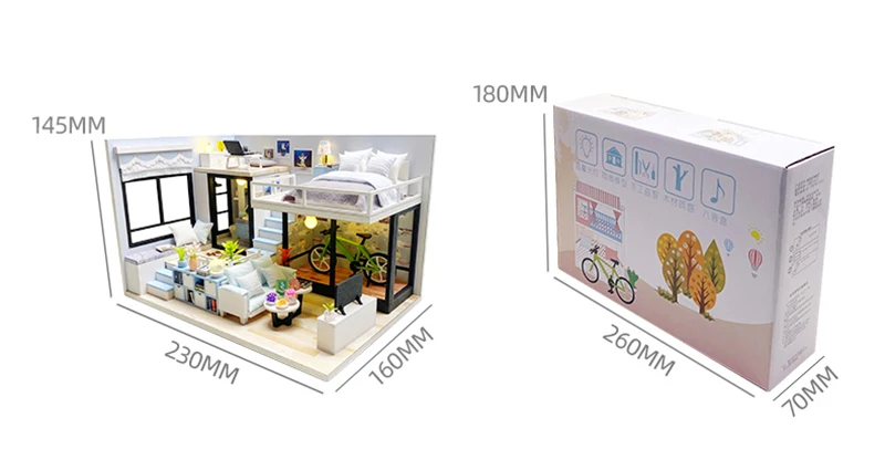 DIY Wooden Casa Doll Houses Miniature Building Kits with Furniture Light Modern Loft Dollhouse Toys for Adults Birthday Gifts