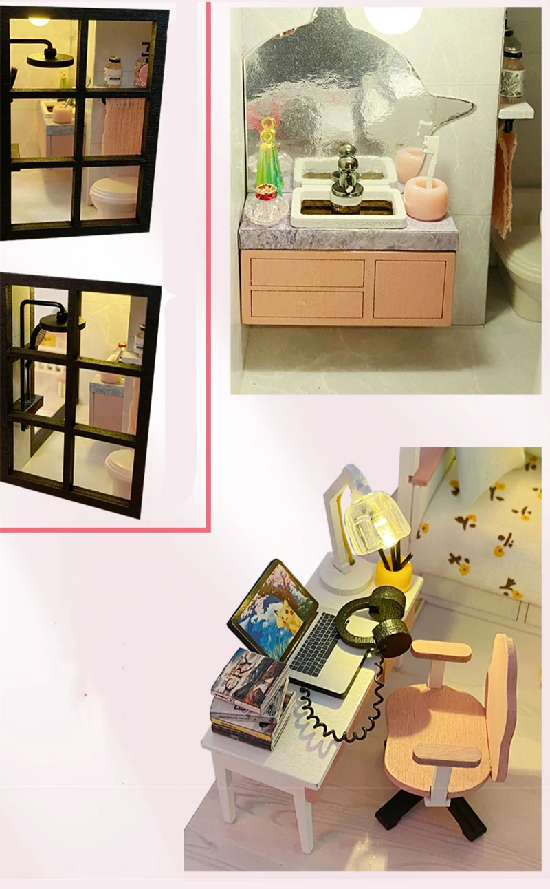 DIY Wooden Princess Room Casa Doll Houses Miniature Building Kits with Furniture Light Dollhouse Toys for Adults Birthday Gifts
